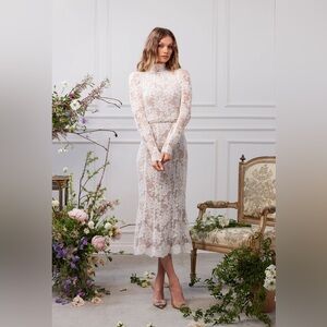 V. Chapman Greta Dress in White Chantilly Lace